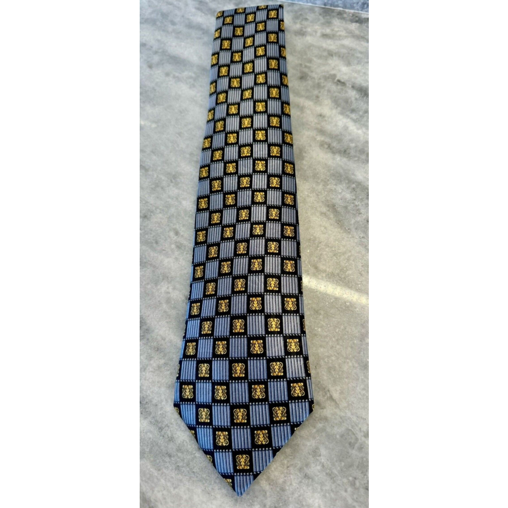 Vintage Burberry London tie men's blue 100% silk Geometric Print Necktie france